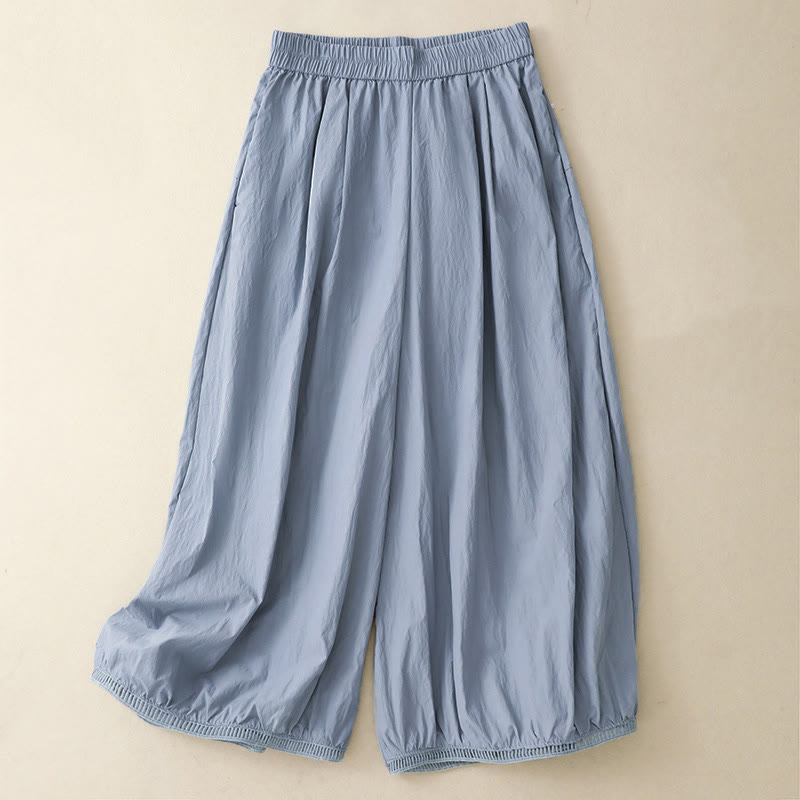 Buddha Stones Casual Hem Hollow Design Women's Cotton 7-8 Length Wide Leg Pants With Pockets - LightSteelBlue - US8-10，UK/AU12-14，EU40-42 (2XL) - image 0