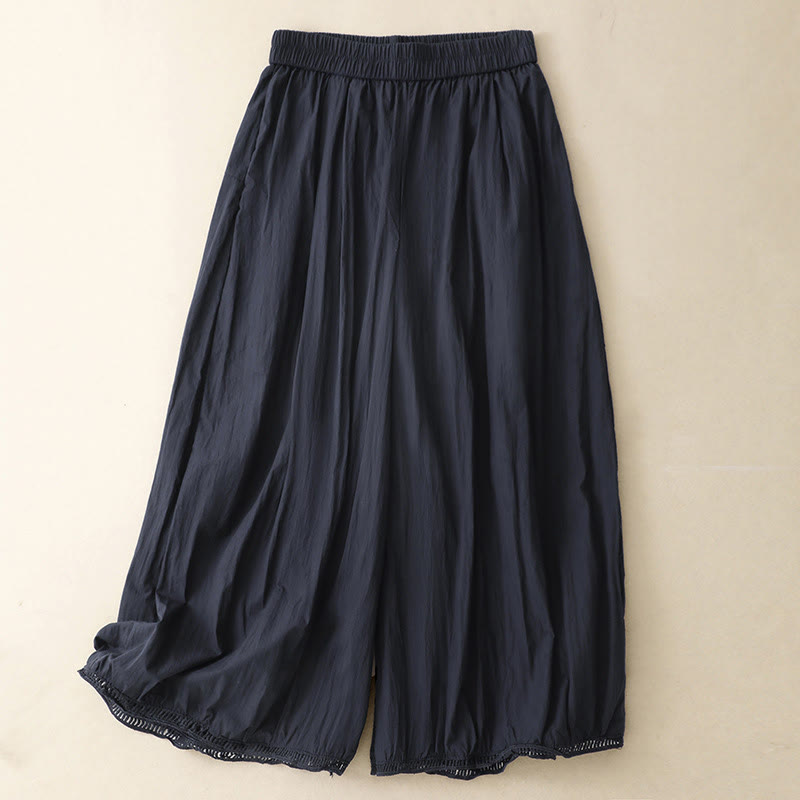 Buddha Stones Casual Hem Hollow Design Women's Cotton 7-8 Length Wide Leg Pants With Pockets - MidnightBlue - US8-10，UK/AU12-14，EU40-42 (2XL) - image 16