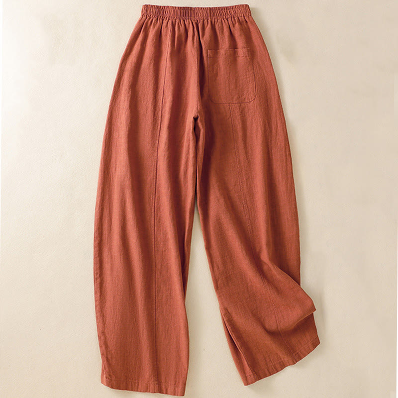 Buddha Stones Plain Simple Design High Waist Women's Cotton Linen Harem Pants With Pockets