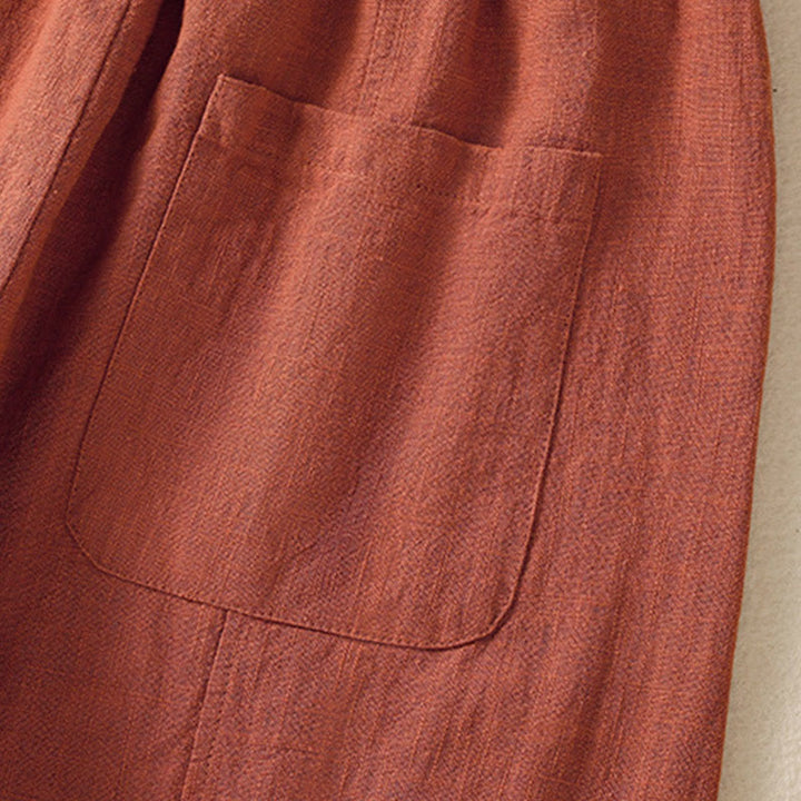 Buddha Stones Plain Simple Design High Waist Women's Cotton Linen Harem Pants With Pockets