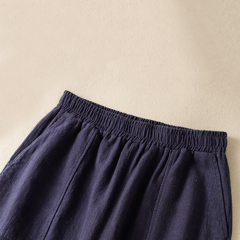 Buddha Stones Plain Simple Design High Waist Women's Cotton Linen Harem Pants With Pockets - image 19