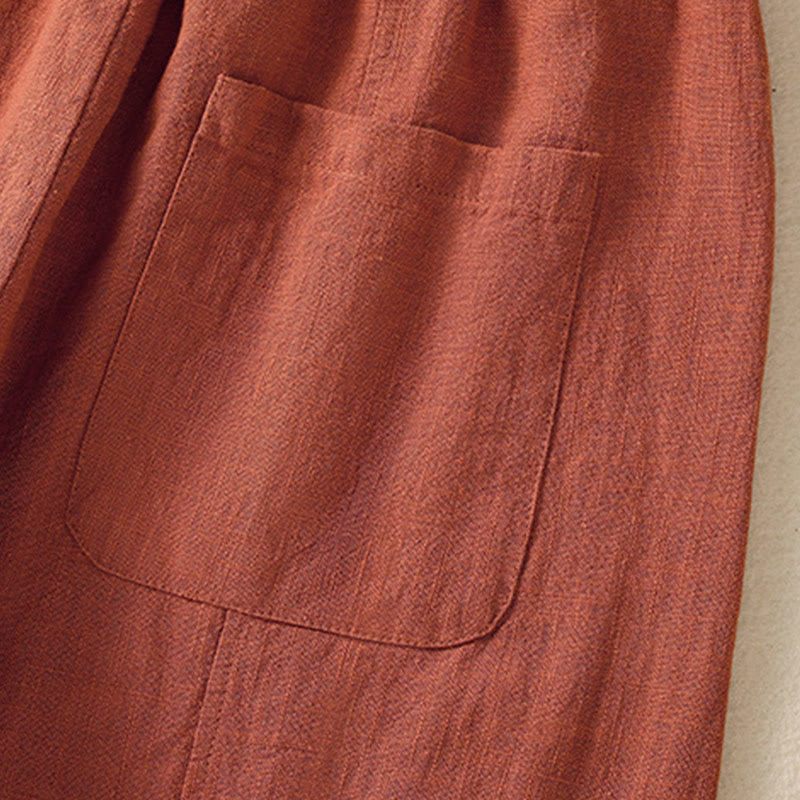 Buddha Stones Plain Simple Design High Waist Women's Cotton Linen Harem Pants With Pockets - image 16