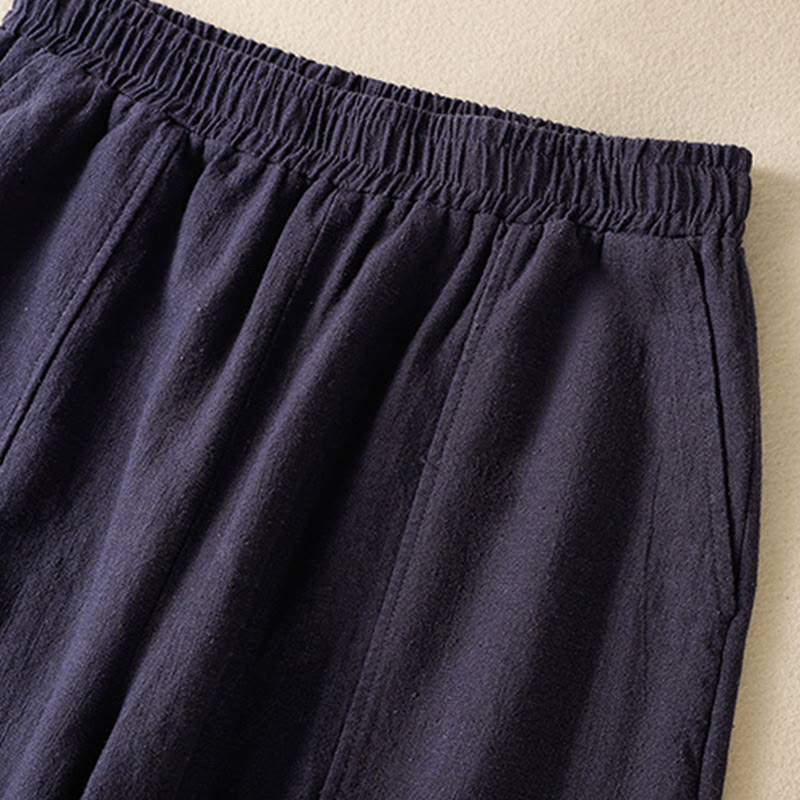 Buddha Stones Plain Simple Design High Waist Women's Cotton Linen Harem Pants With Pockets - image 20