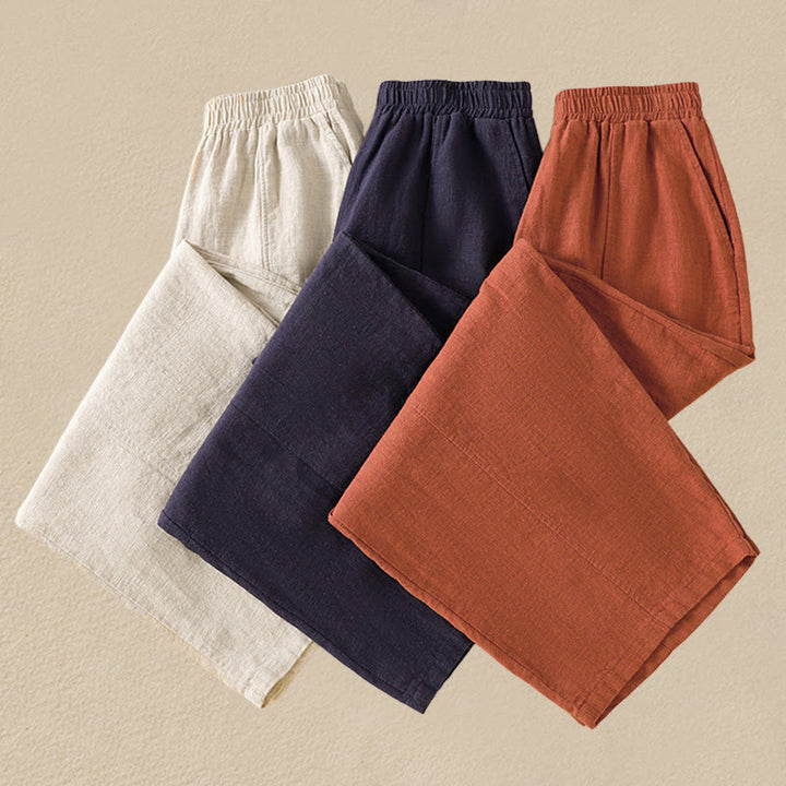 Buddha Stones Plain Simple Design High Waist Women's Cotton Linen Harem Pants With Pockets - image 26