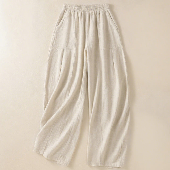 Buddha Stones Plain Simple Design High Waist Women's Cotton Linen Harem Pants With Pockets