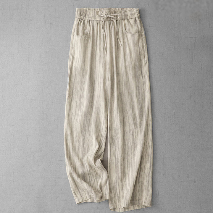 Buddha Stones Casual Tie-Dye Striped Design Drawstring Women's Cotton Wide Leg Pants With Pockets