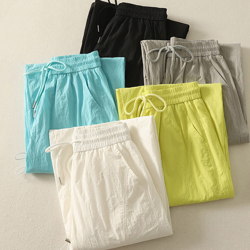 Buddha Stones Summer Vintage Plain Drawstring Cuffed Women's Pants With Pockets - image 32