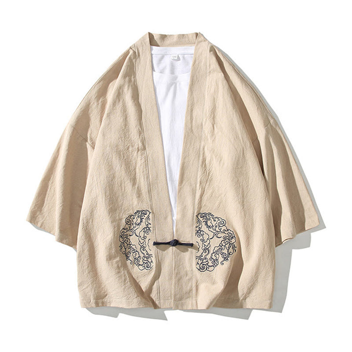 Buddha Stones Chinese Frog-Button Design Open Front Jacket Men's Cotton Linen Long Sleeve Kimono - image 13