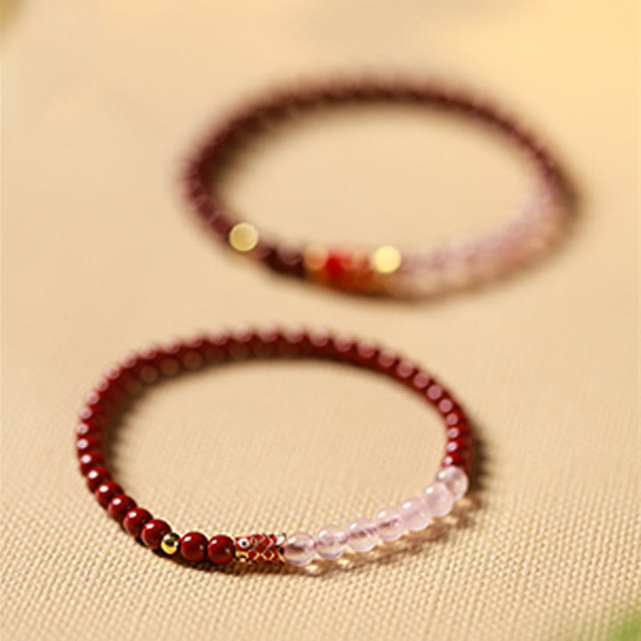 Buddha Stones Natural Cinnabar Pink Crystal Strawberry Quartz Lucky Koi Fish Blessing Bracelet - image 14