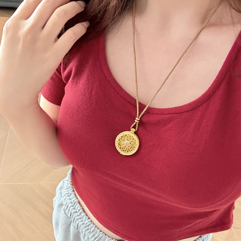 Buddha Stones Om Mani Padme Hum Openable Copper Plated Gold Wealth Necklace Pendant - image 4
