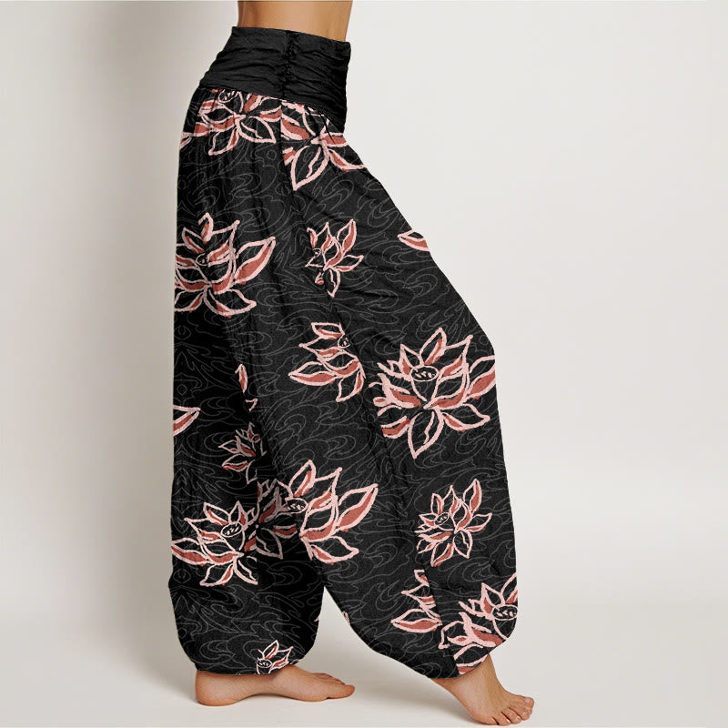 Buddha Stones Casual Lotus Line Pattern Women's Elastic Waist Harem Pants - image 2
