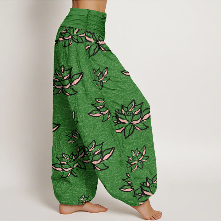 Buddha Stones Casual Lotus Line Pattern Women's Elastic Waist Harem Pants - image 5