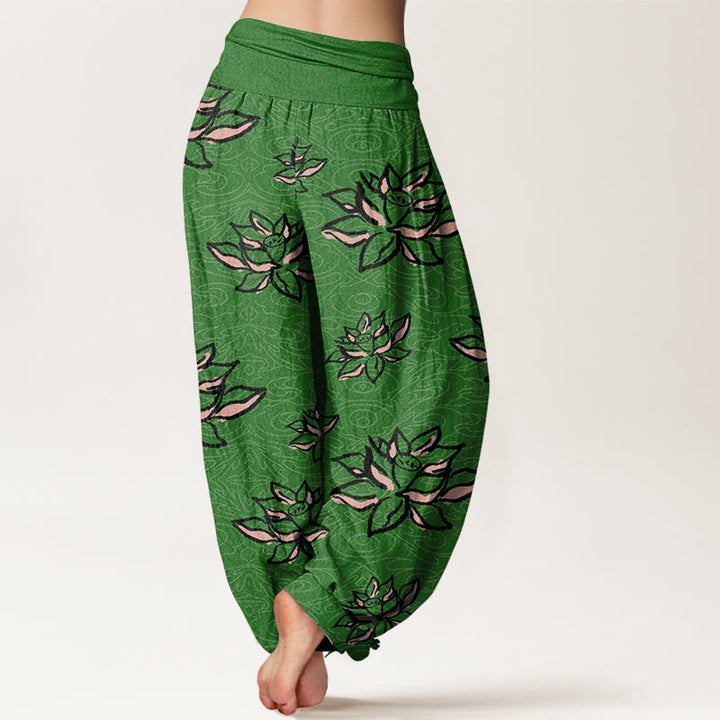 Buddha Stones Casual Lotus Line Pattern Women's Elastic Waist Harem Pants - image 7