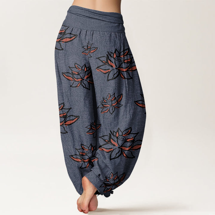Buddha Stones Casual Lotus Line Pattern Women's Elastic Waist Harem Pants - image 9