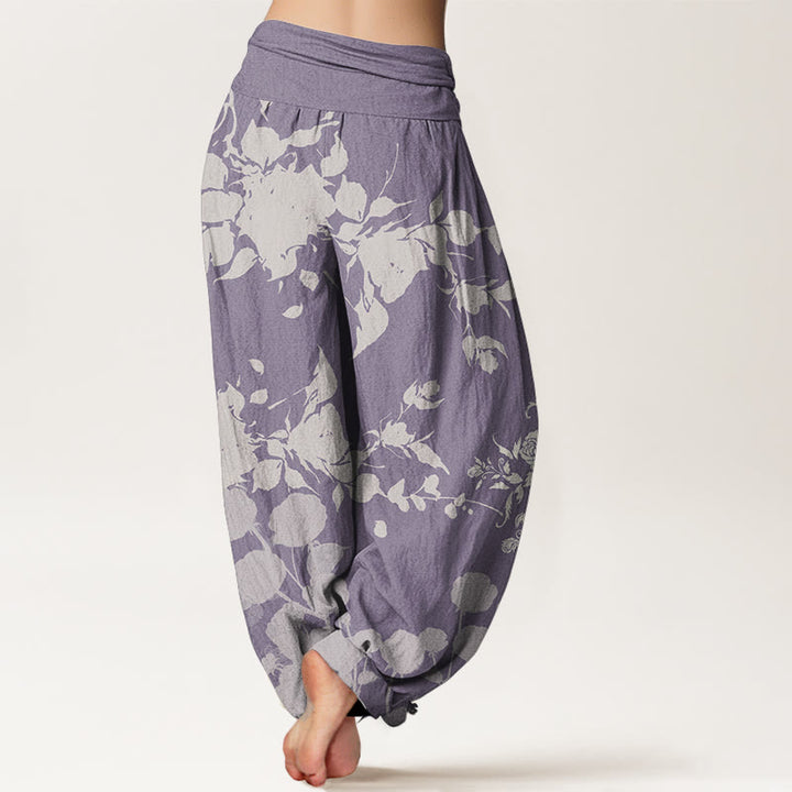 Buddha Stones Pure Cotton Blooming Budding Flowers Pattern Women's Elastic Waist Harem Pants - image 10