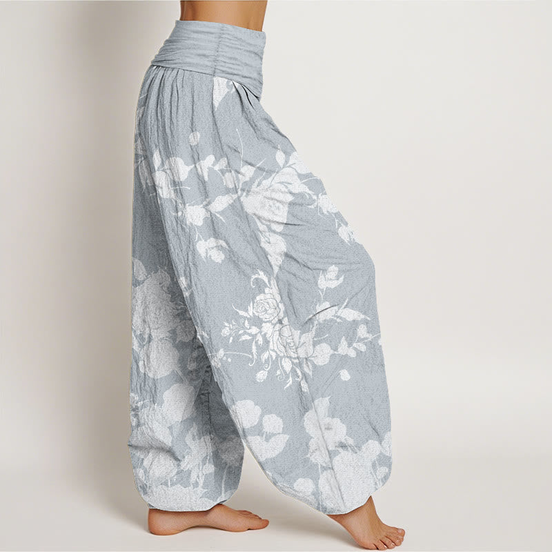 Buddha Stones Pure Cotton Blooming Budding Flowers Pattern Women's Elastic Waist Harem Pants - image 8