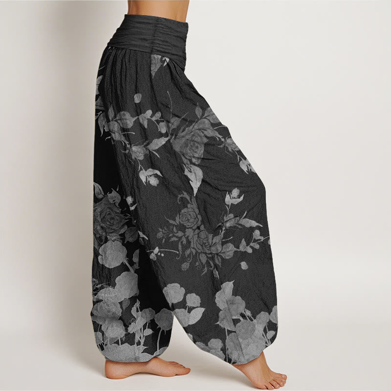 Buddha Stones Pure Cotton Blooming Budding Flowers Pattern Women's Elastic Waist Harem Pants - image 2
