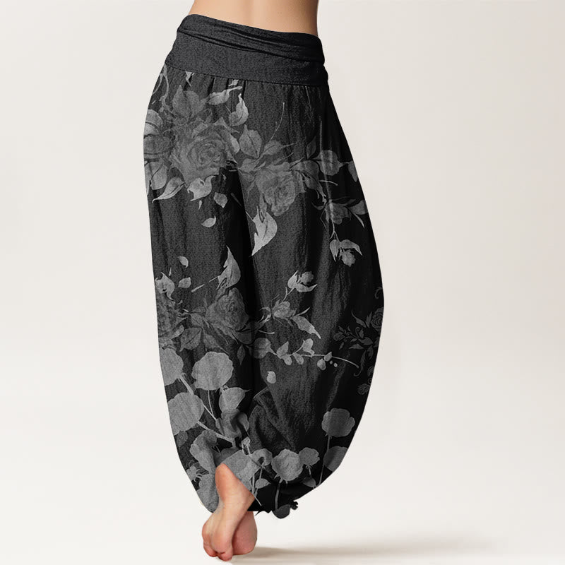 Buddha Stones Pure Cotton Blooming Budding Flowers Pattern Women's Elastic Waist Harem Pants - image 1
