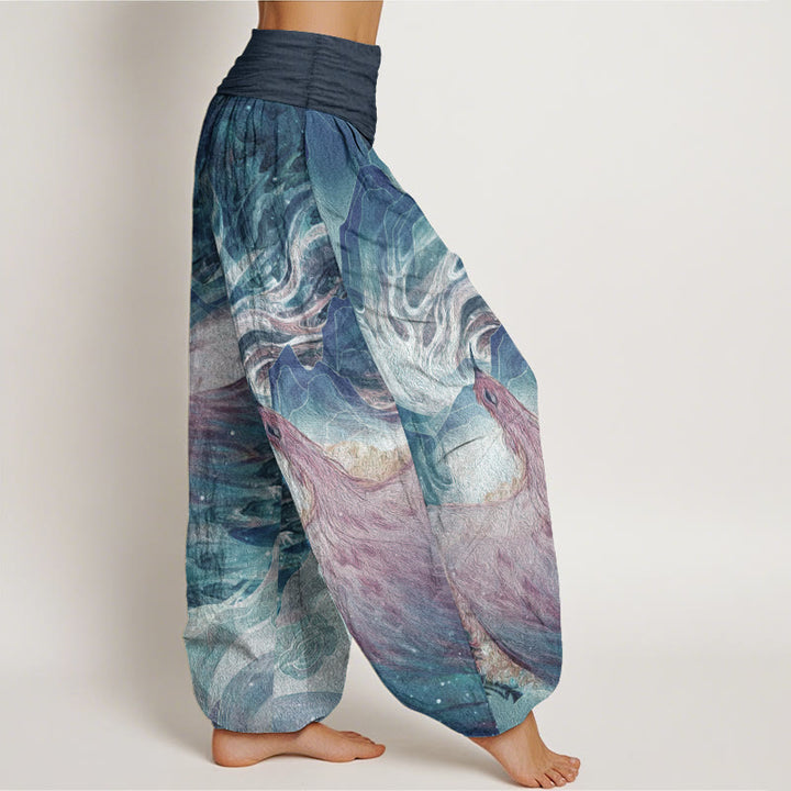 Buddha Stones Pure Cotton Mythical Creature Pattern Women's Elastic Waist Harem Pants