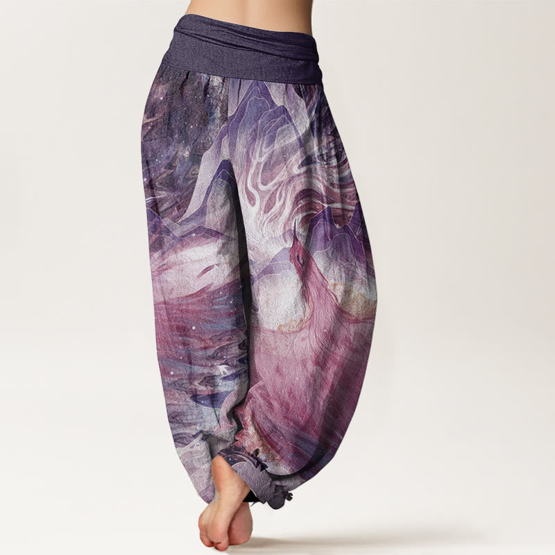 Buddha Stones Pure Cotton Mythical Creature Pattern Women's Elastic Waist Harem Pants