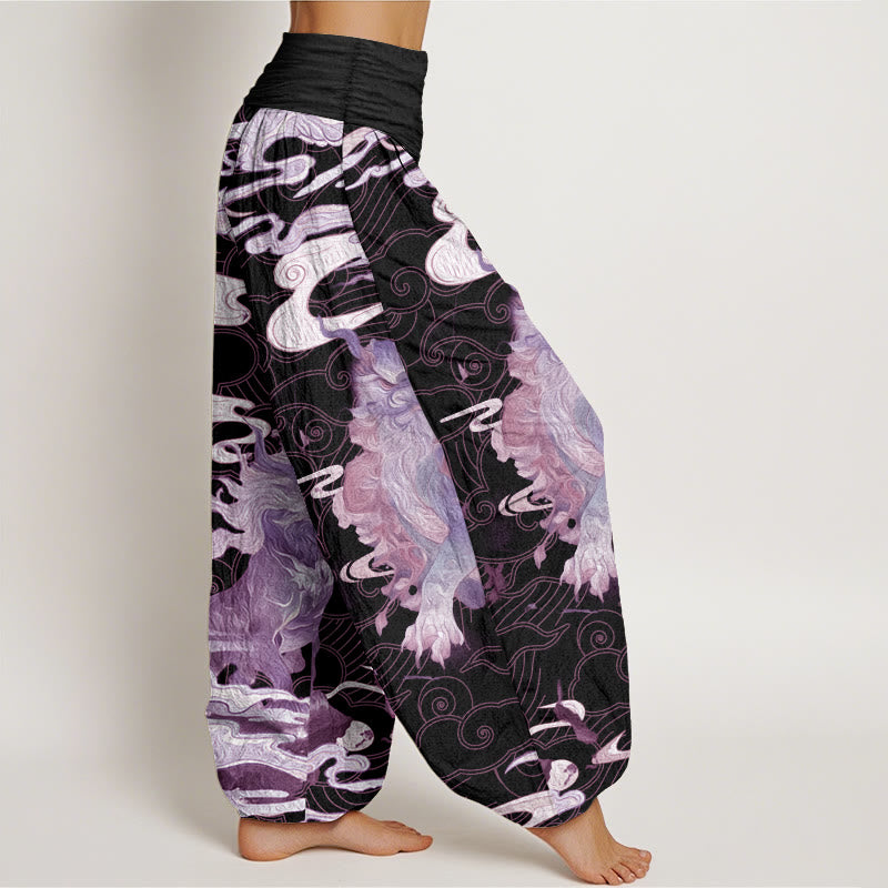 Buddha Stones Pure Cotton PiXiu Auspicious Clouds Pattern Women's Elastic Waist Harem Pants - image 8