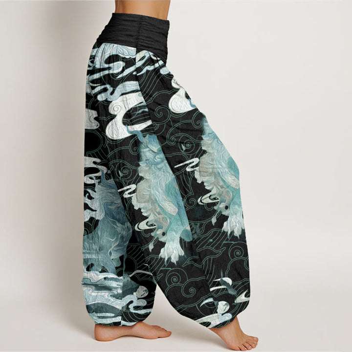 Buddha Stones Pure Cotton PiXiu Auspicious Clouds Pattern Women's Elastic Waist Harem Pants - image 11