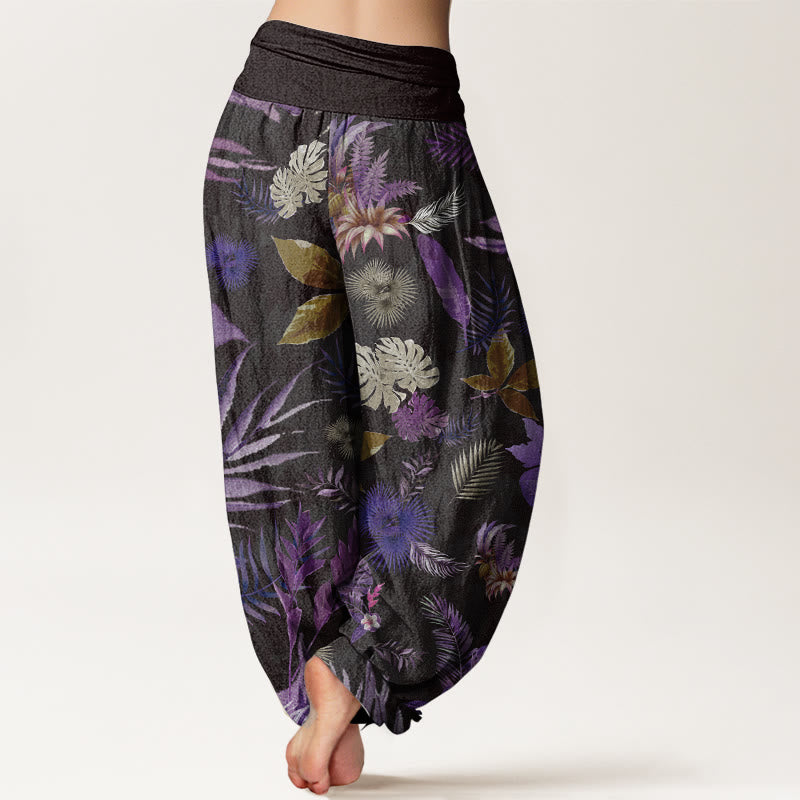Buddha Stones Pure Cotton Colorful Tropical Foliage Women's Elastic Waist Harem Pants