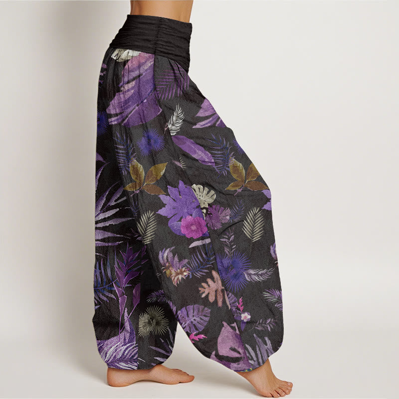 Buddha Stones Pure Cotton Colorful Tropical Foliage Women's Elastic Waist Harem Pants