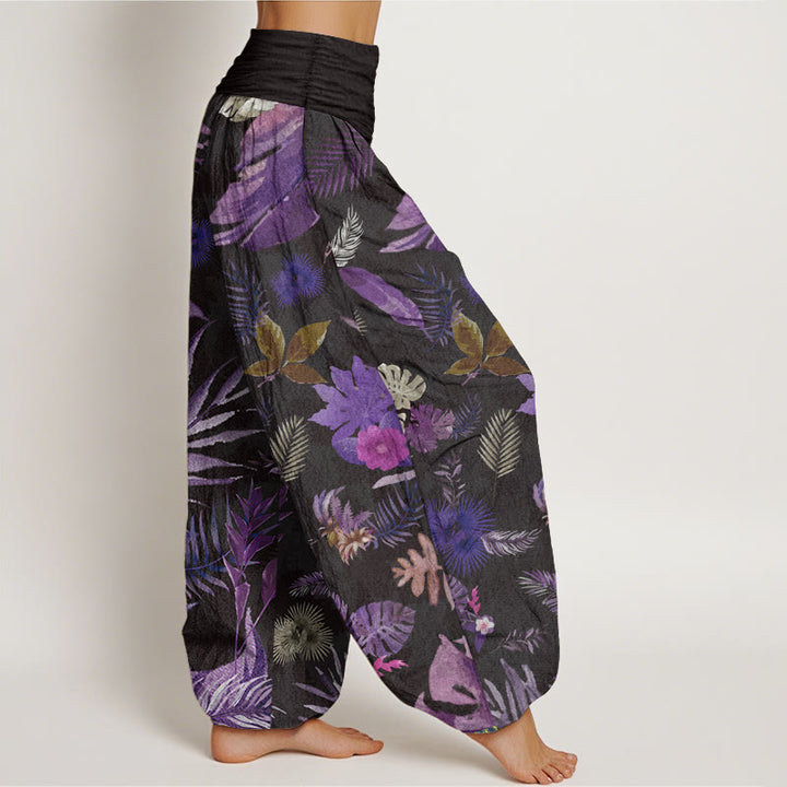 Buddha Stones Pure Cotton Colorful Tropical Foliage Women's Elastic Waist Harem Pants