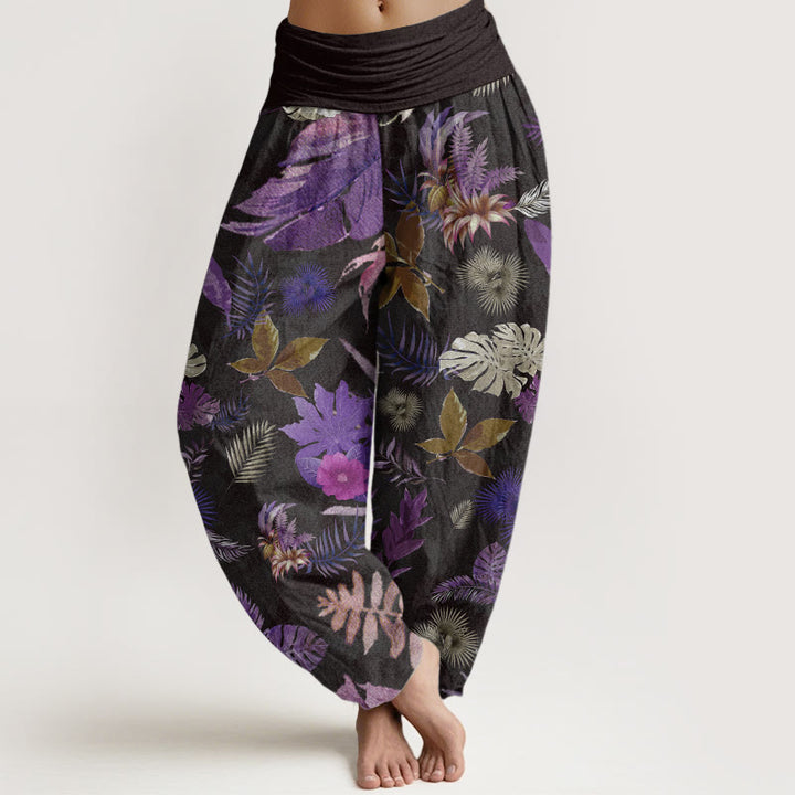 Buddha Stones Pure Cotton Colorful Tropical Foliage Women's Elastic Waist Harem Pants
