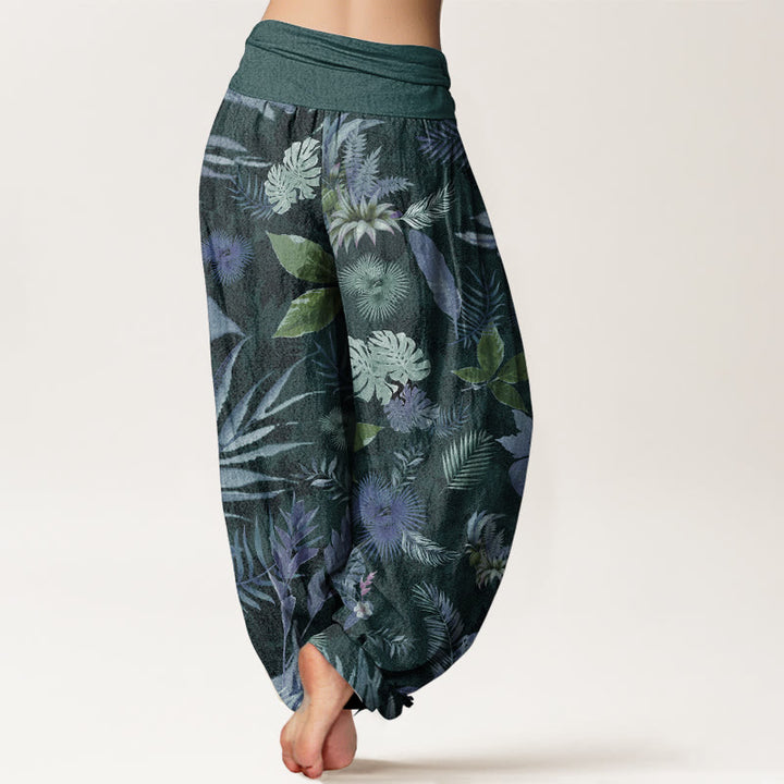 Buddha Stones Pure Cotton Colorful Tropical Foliage Women's Elastic Waist Harem Pants