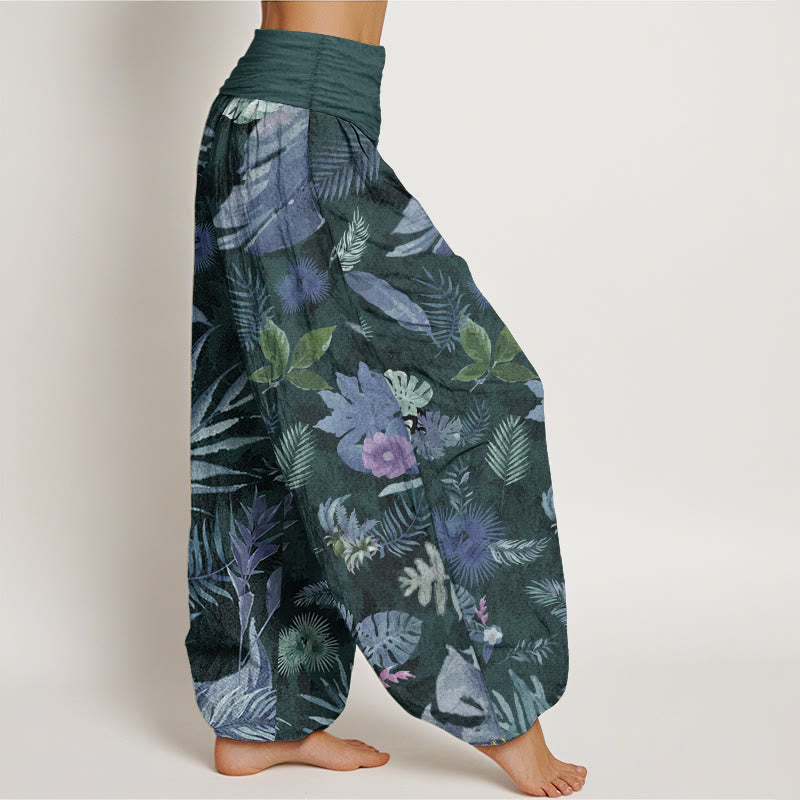 Buddha Stones Pure Cotton Colorful Tropical Foliage Women's Elastic Waist Harem Pants