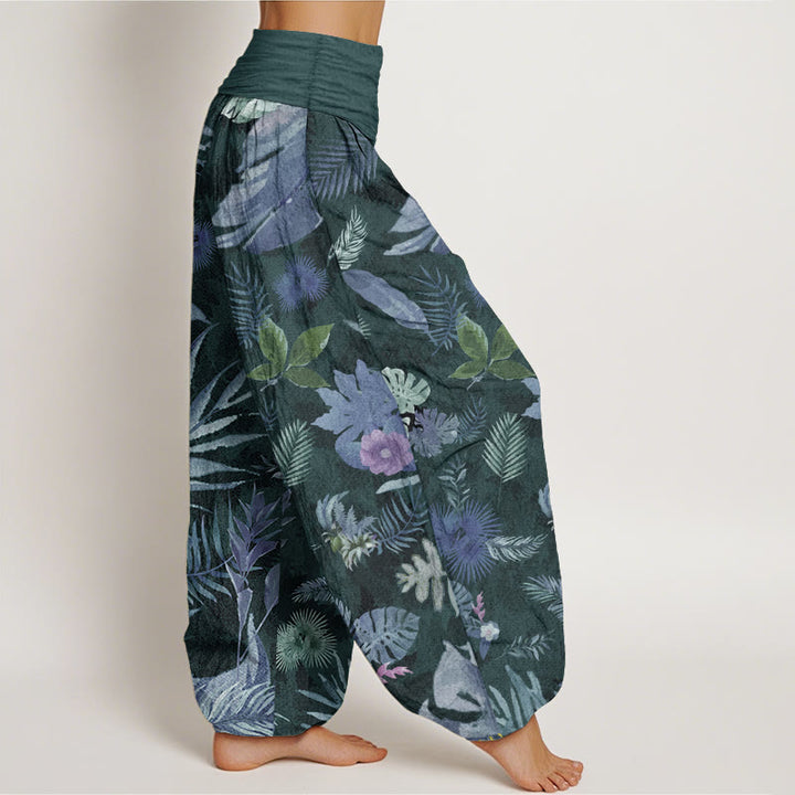 Buddha Stones Pure Cotton Colorful Tropical Foliage Women's Elastic Waist Harem Pants