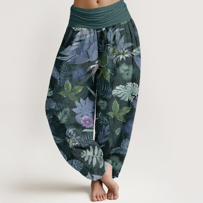 Buddha Stones Pure Cotton Colorful Tropical Foliage Women's Elastic Waist Harem Pants