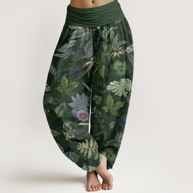 Buddha Stones Pure Cotton Colorful Tropical Foliage Women's Elastic Waist Harem Pants