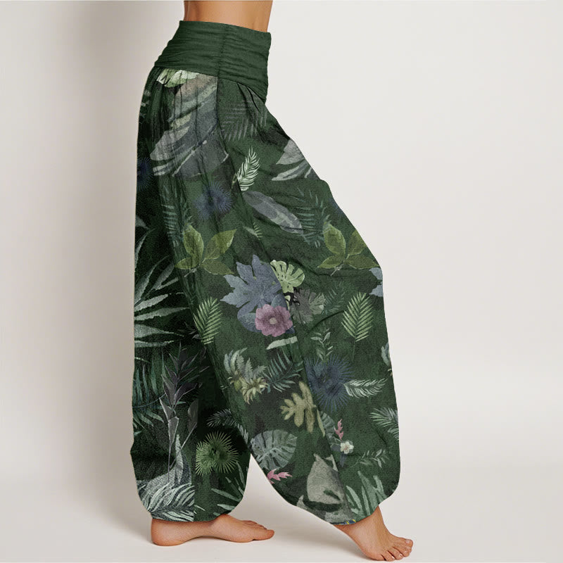Buddha Stones Pure Cotton Colorful Tropical Foliage Women's Elastic Waist Harem Pants