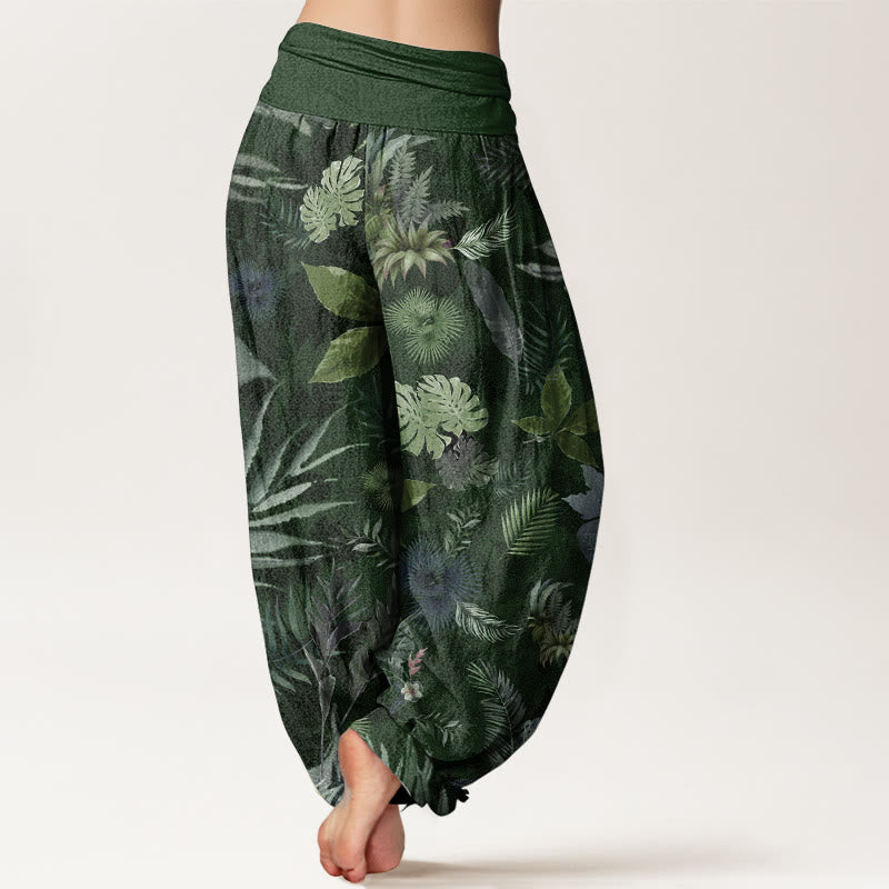 Buddha Stones Pure Cotton Colorful Tropical Foliage Women's Elastic Waist Harem Pants