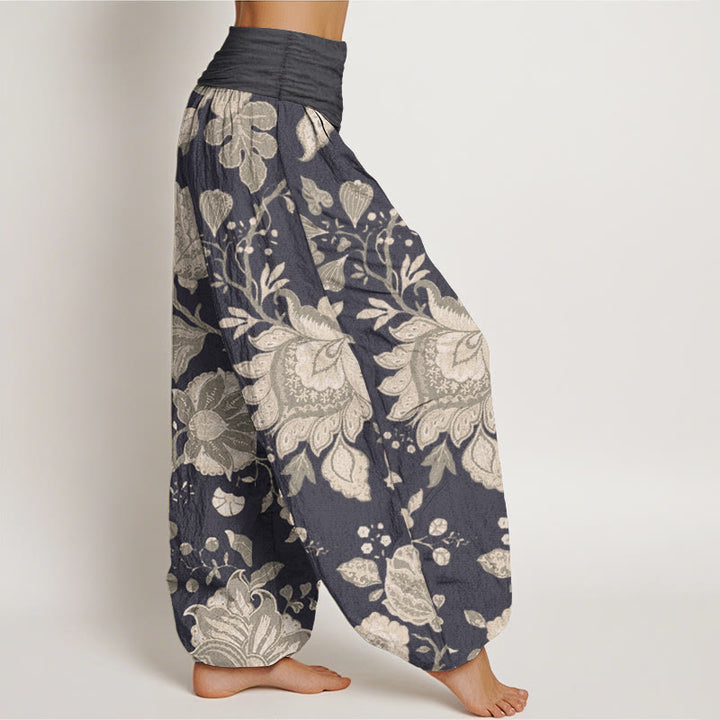 Buddha Stones Pure Cotton Casual Peony Women's Elastic Waist Harem Pants