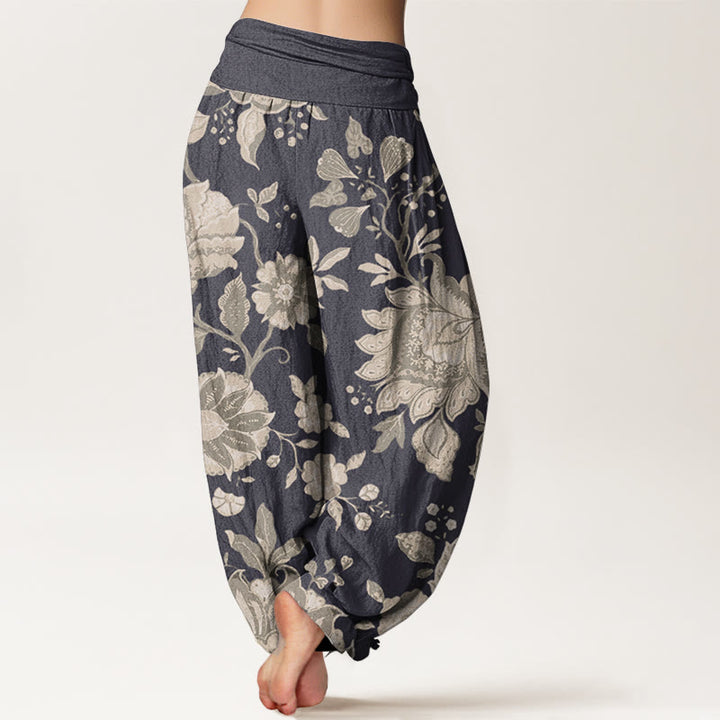 Buddha Stones Pure Cotton Casual Peony Women's Elastic Waist Harem Pants