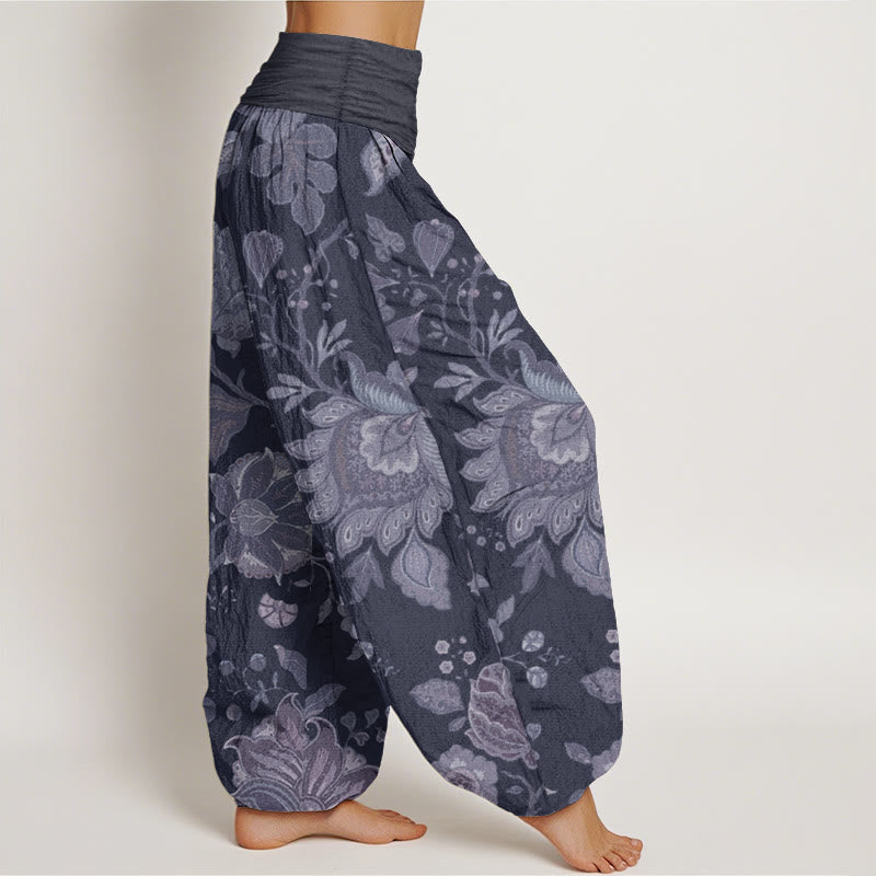 Buddha Stones Pure Cotton Casual Peony Women's Elastic Waist Harem Pants