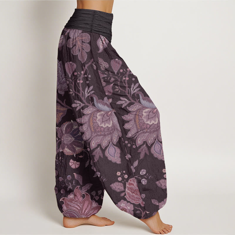 Buddha Stones Pure Cotton Casual Peony Women's Elastic Waist Harem Pants