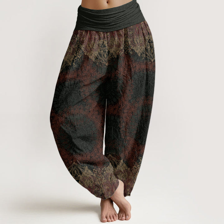 Buddha Stones Pure Cotton Casual Lycoris Radiata Mandala Pattern Women's Elastic Waist Harem Pants - Black - US22，UK/AU26，EU54 (6XL) - image 6