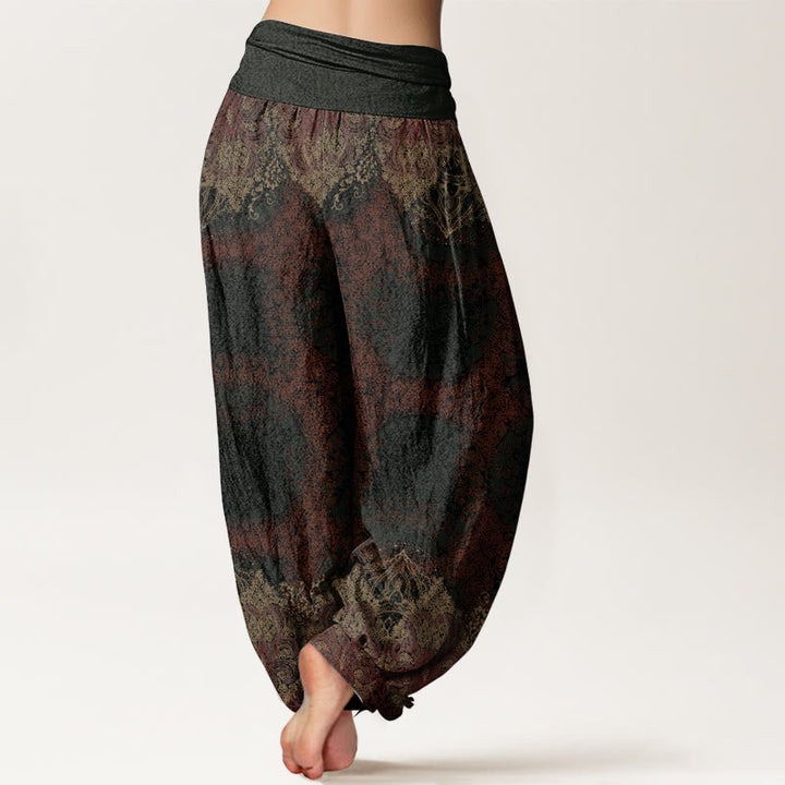 Buddha Stones Pure Cotton Casual Lycoris Radiata Mandala Pattern Women's Elastic Waist Harem Pants