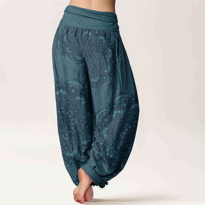 Buddha Stones Pure Cotton Mandalas Paisley Pattern Women's Elastic Waist Harem Pants