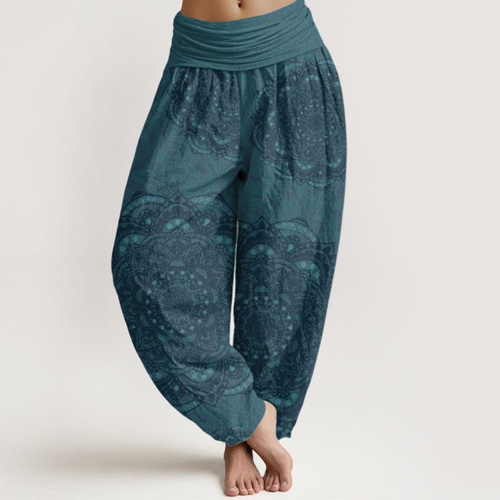 Buddha Stones Pure Cotton Mandalas Paisley Pattern Women's Elastic Waist Harem Pants - DarkCyan - US22，UK/AU26，EU54 (6XL) - image 0