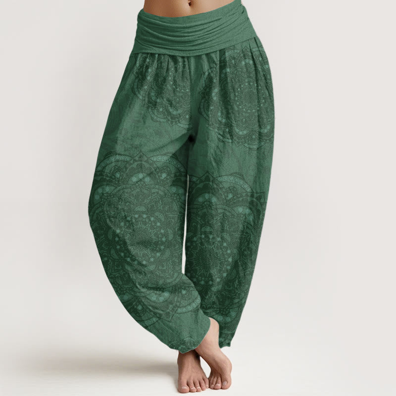 Buddha Stones Pure Cotton Mandalas Paisley Pattern Women's Elastic Waist Harem Pants