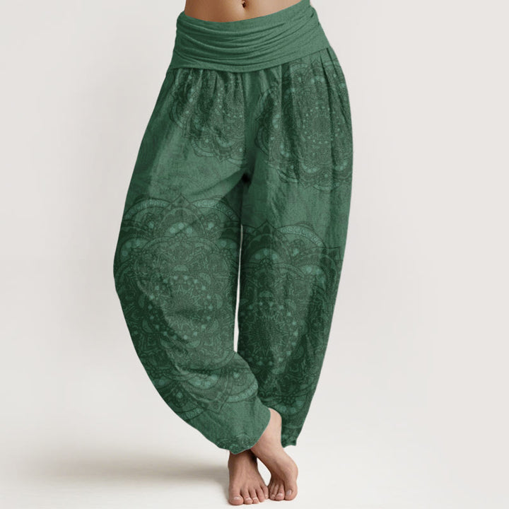 Buddha Stones Pure Cotton Mandalas Paisley Pattern Women's Elastic Waist Harem Pants