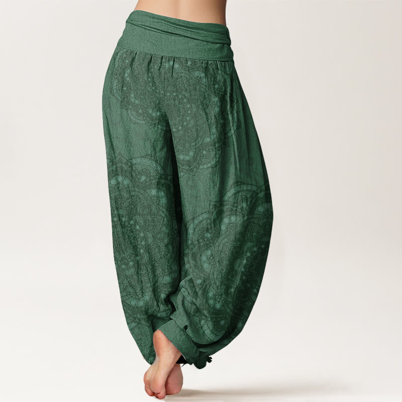 Buddha Stones Pure Cotton Mandalas Paisley Pattern Women's Elastic Waist Harem Pants