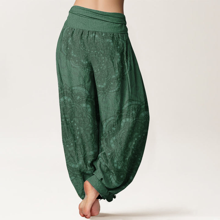 Buddha Stones Pure Cotton Mandalas Paisley Pattern Women's Elastic Waist Harem Pants