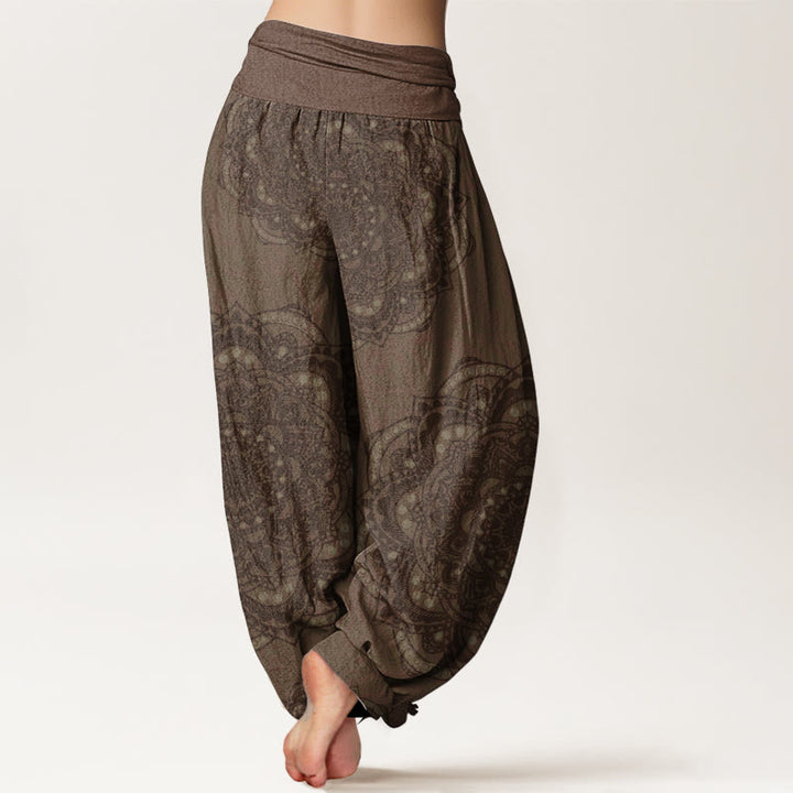 Buddha Stones Pure Cotton Mandalas Paisley Pattern Women's Elastic Waist Harem Pants